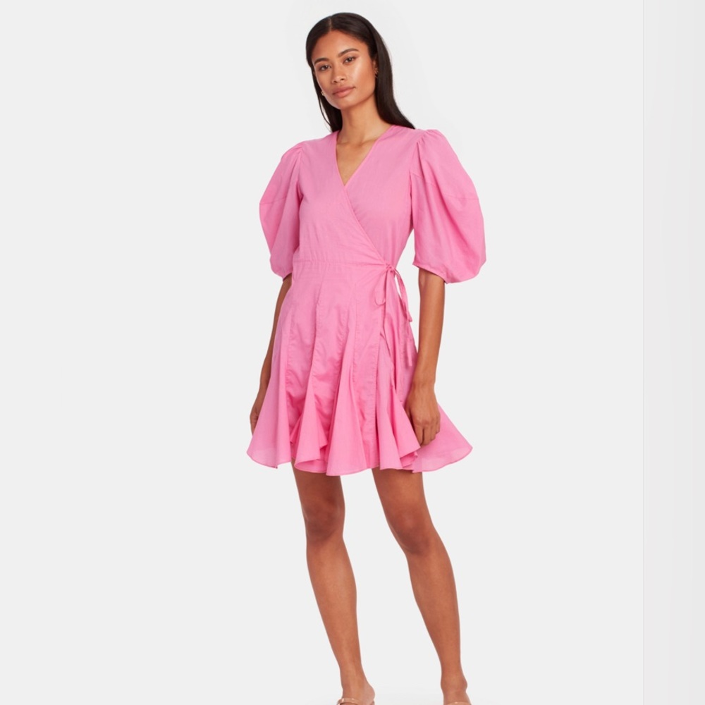 Rhode Rosie Puff Sleeve Wrap Dress in Prism Pink Size Small